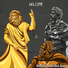 a statue of a man with a beard is standing next to a statue of a man with a beard