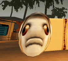 a cartoon drawing of a face with a sign in the background that says " sway "