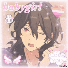 a picture of a boy with the words babygirl written on it
