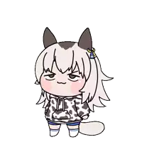 a cartoon of a girl wearing a cow print hoodie and shorts