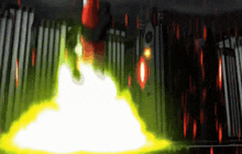 a cartoon character is flying through the air with smoke coming out of it .