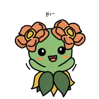 a cartoon drawing of a green plant with orange flowers and the word hi above it