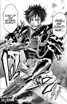 a man in a kimono is holding a sword and says king of the nether world shall we continue