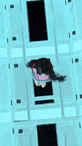 a cartoon girl in a pink shirt and shorts is standing on a treadmill