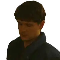 a man in a blue jacket with the words " definitely not " on the bottom