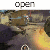 a screenshot of a video game with the words open above it