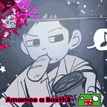a cartoon drawing of a man with the words amamos a basti : 3