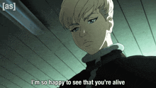 a cartoon of a girl with the words i 'm so happy to see that you 're alive