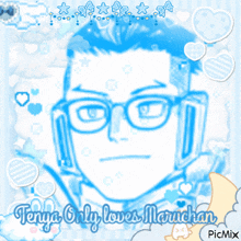 a picture of a man with glasses and the words tenya only loves maruchan on it