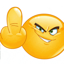 a cartoon smiley face is pointing at the camera