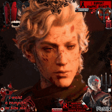 a picture of a vampire with blood on his face and a sign that says i support vampire rights