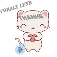 a cat holding a heart with the words cobalt lend thanks written on it