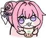 a cartoon girl with pink hair is holding a cup of bubble tea .