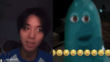 a picture of a man next to a picture of a monster from the movie monsters inc.