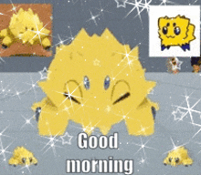 a picture of a stuffed animal with the words good morning on it