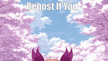 a picture of a girl with purple ears and the words " repost if you "