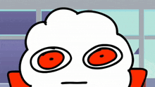a cartoon character with red eyes and a red scarf