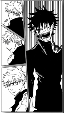 a black and white drawing of a man with a very angry face .