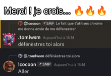a screenshot of a conversation between cocoon and smp at 18:14