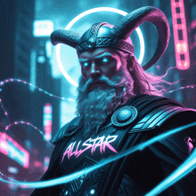 a painting of a man with horns and the word allstar on his shirt
