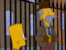 bart simpson stands next to a man with a beard