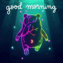 a colorful bear with jellyfish and the words good morning on the bottom