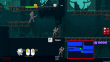 a screenshot of a video game with a close button on the bottom left