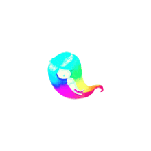 a rainbow colored object is floating in the air against a white background
