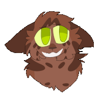 a cartoon drawing of a brown cat with yellow eyes