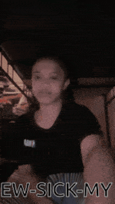 a gif of a person with the words ew-sick-my above them