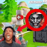 a man wearing headphones is playing a video game and the joker is smiling in the circle