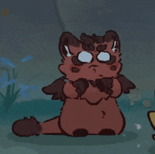 a cartoon drawing of a cat with wings and a serious look on its face
