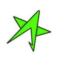 a green star with a black outline and a white background