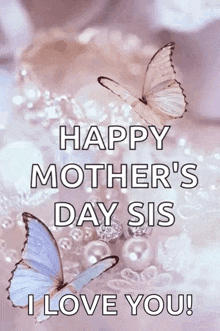 a happy mother 's day greeting card with butterflies and pearls .