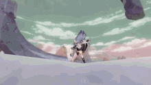 a cartoon character is flying through the air with a sword in his hand