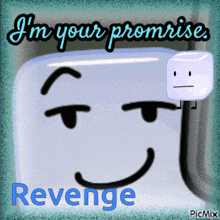 a picture of a cube with a face and the words " i 'm your promise revenge "