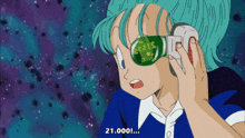 a cartoon of a girl wearing a pair of green glasses with the word erass on them