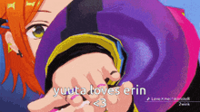 yuuta loves erin < 3 written on a cartoon