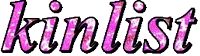 the word kinlist is written in pink with a white background