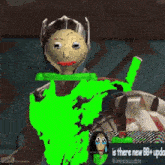 a picture of a cartoon character with a green background that says ' is there new bb + update ' on it