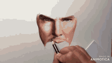 a drawing of a man 's face with the words made in animatica below it