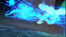 a computer generated image of a blue and purple light coming out of a tree .