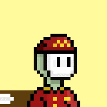 a pixel art of a man wearing a red hat and holding a hammer
