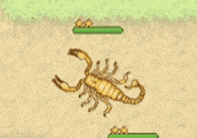 a cartoon of a scorpion fighting another scorpion in a video game .