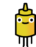 a cartoon drawing of a yellow bottle with a face on it