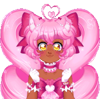 a drawing of a girl with pink hair and a heart in her hair