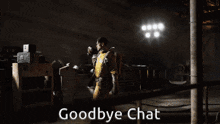 a man sitting in a car with the words goodbye chat written above him