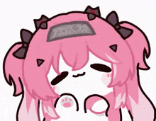 a drawing of a girl with pink hair and a patch on her head that says tsx