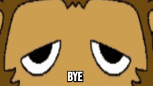 a close up of a cartoon monkey 's face with the words bye above it
