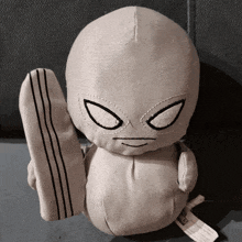 a stuffed toy with a tag that says ' marvel comics ' on it